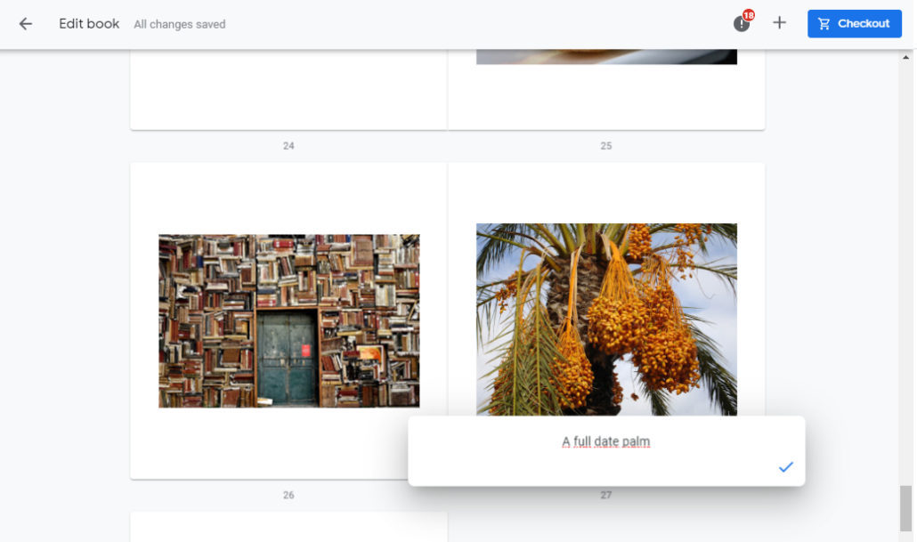 Editing pages with text on Google photo books