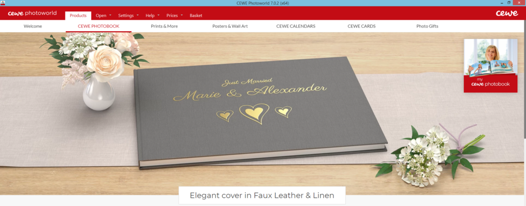 Screenshot CEWE Photoworld cover in faux leather and linen option