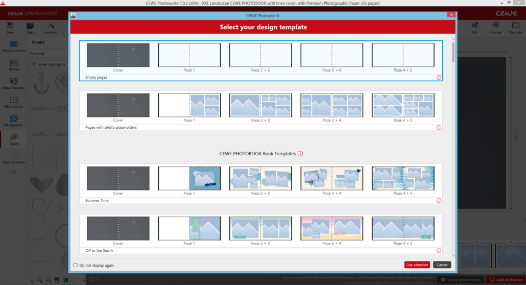 Screenshot CEWE Photoworld design template choices