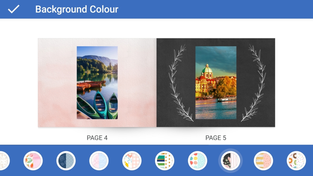Screenshot of the photo book design options available in the FreePrints Photobooks app
