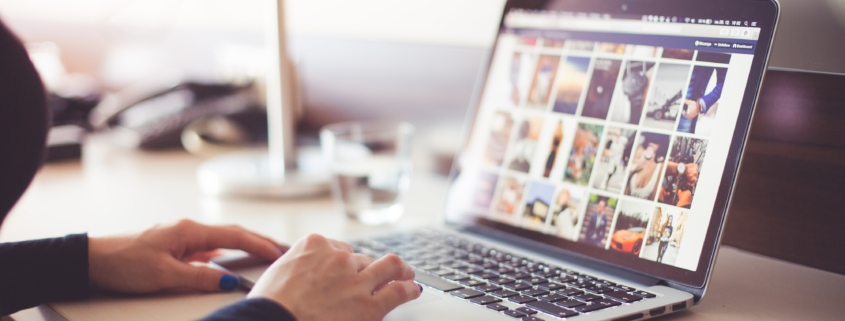 Person viewing and selecting photos on a computer